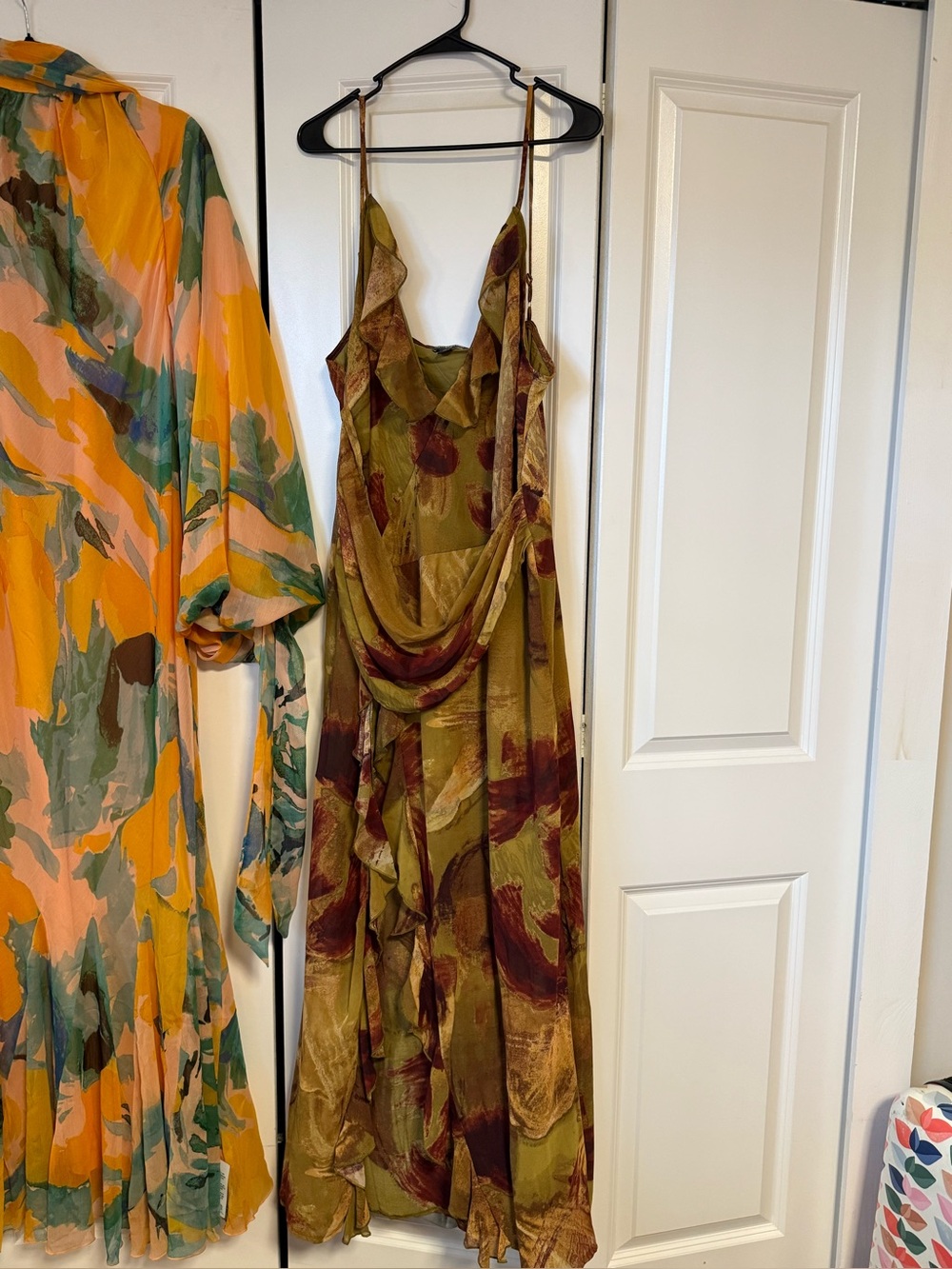 PrettyLittleThing Olive & Burgundy Watercolor Maxi Slip Dress